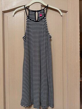 Vince Camuto Black White Striped Dress PM | Sleeveless Swing Cover Up Strappy Ba
